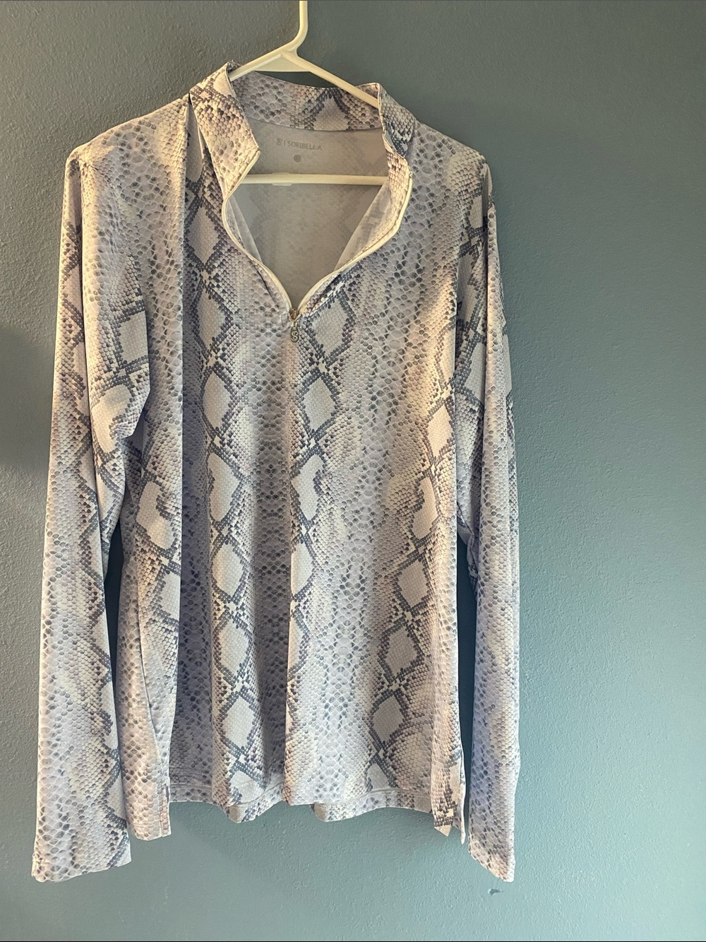 Light Gray Snake-Print Half-Zip Blouse by Evereve
